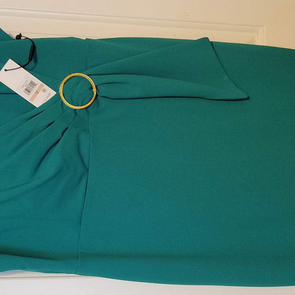 Calvin Klein Collection Teal Dress with Gold Accent